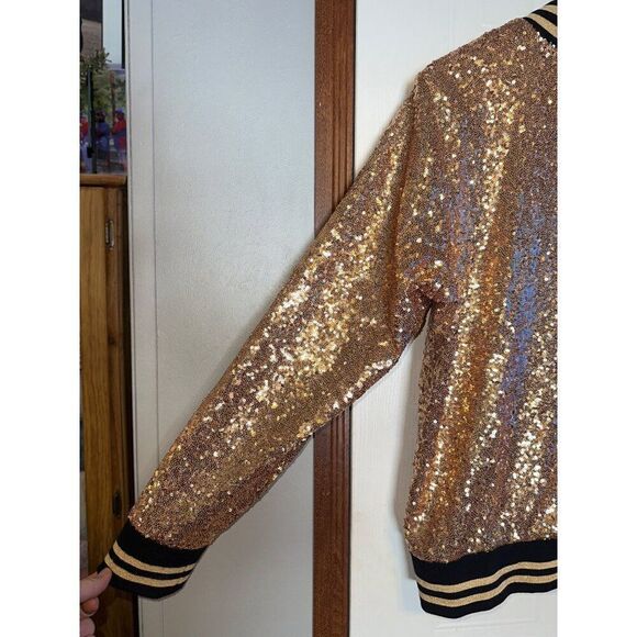 Torrid Allover Gold &โBlack Sequin Long Sleeve Bomber Jacket Pockets Lined SZ1X - Picture 14 of 16